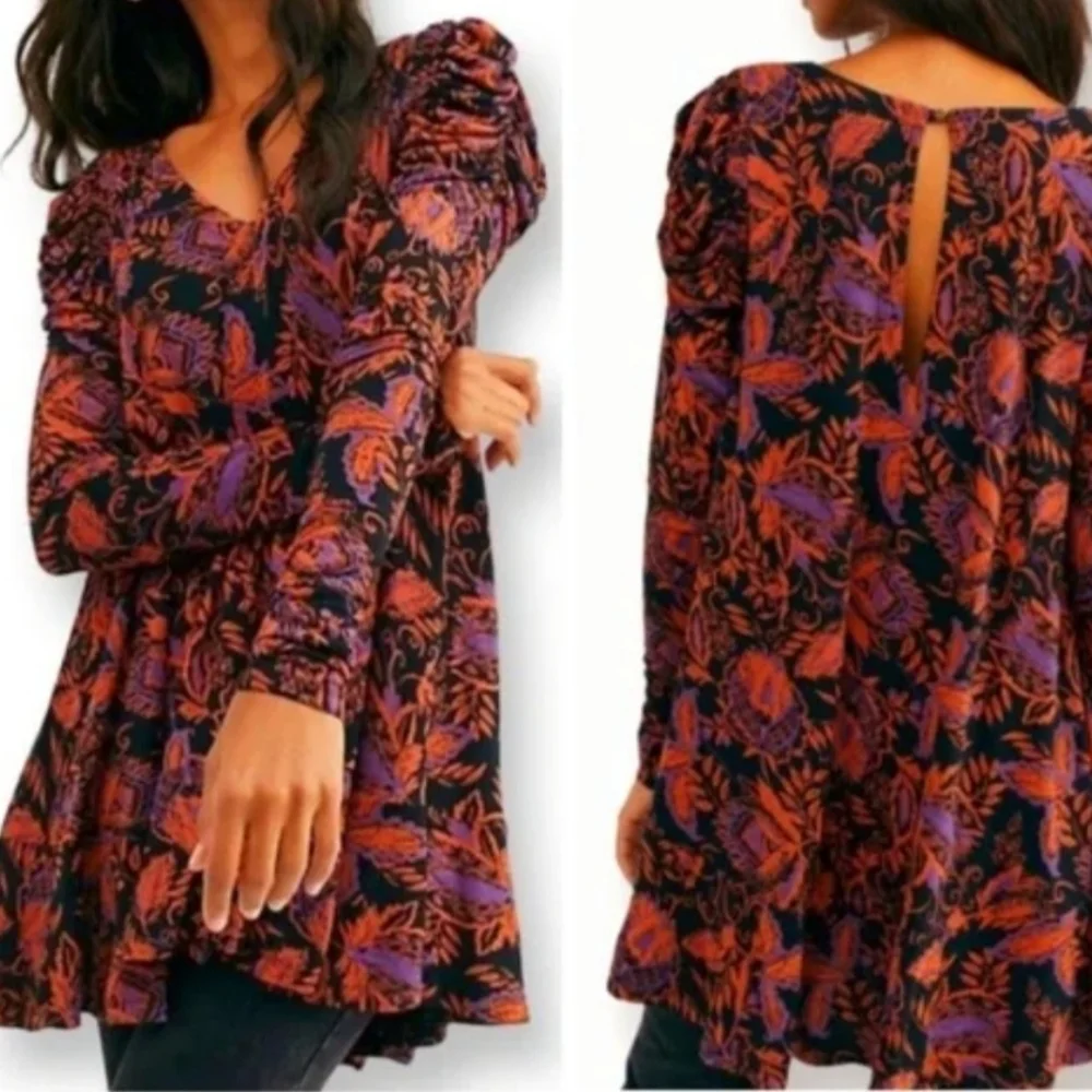 Free People Hey Lover Floral Print Puff Sleeve Tunic/Dress